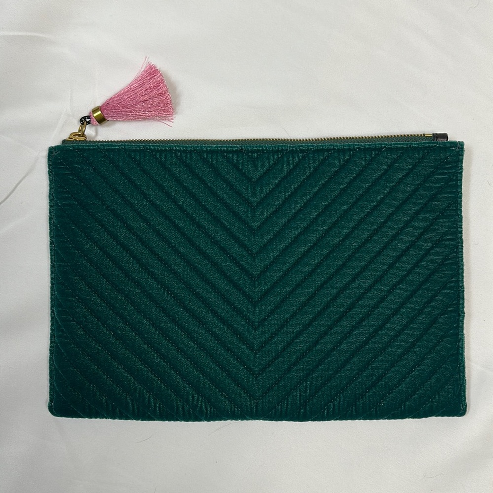 NEW J. Crew Velvet Zip Pouch, Accessory Bag, Clutch Handbag, with Tassel Zipper